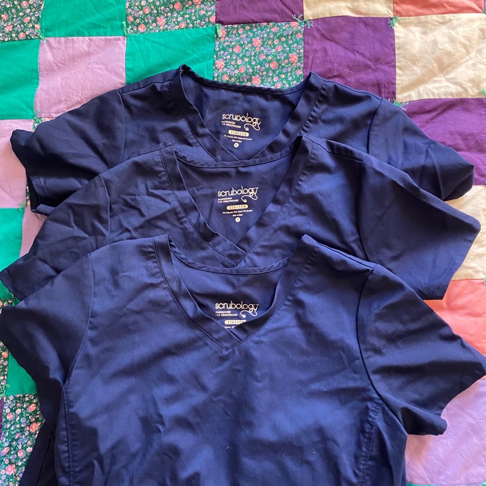 3 navy blue scrubology scrub tops